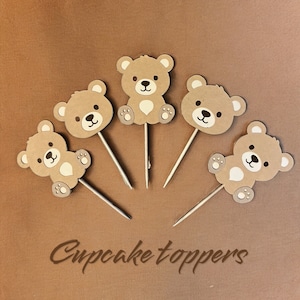 Topper per cupcake a forma di orsetto per il primo compleanno, decorazione per cupcake a forma di orsetto per la festa di compleanno, tema orso neutro per il compleanno, topper carino