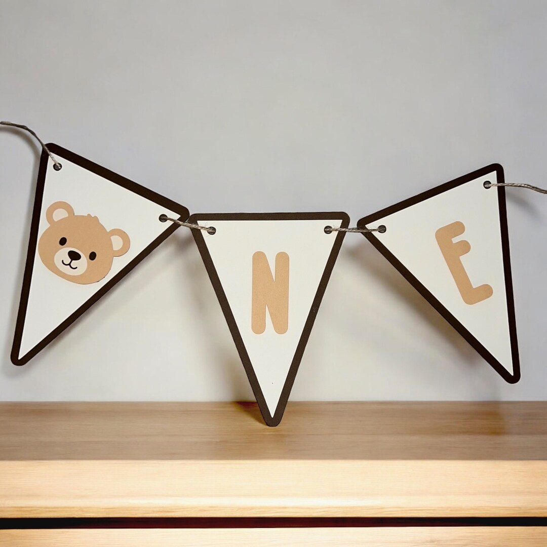 Beary First Birthday High Chair Banner: Neutral Teddy Bear Party Decor ...