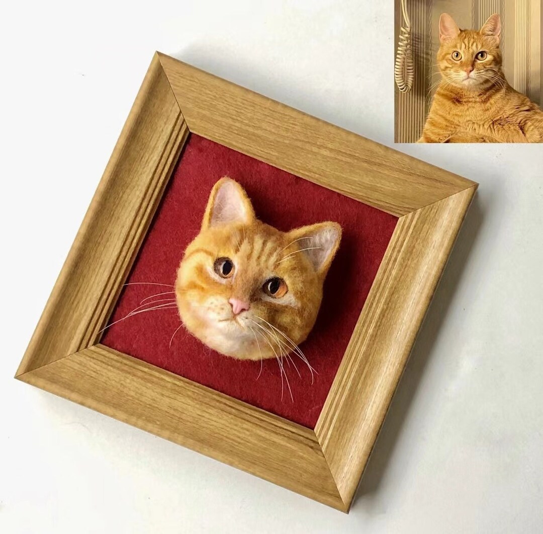 Custom Needle Felted Cat Portrait With Framecustom Felt Pets Etsy