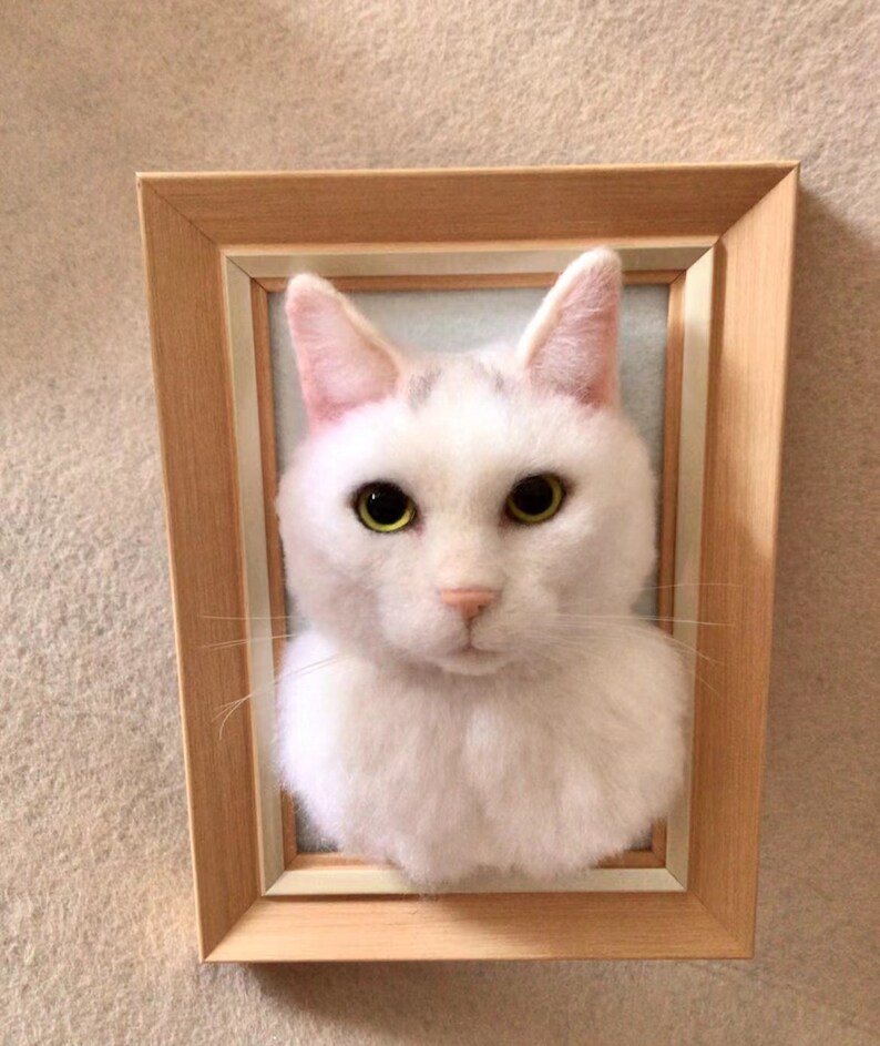Custom Needle Felted Cat Portrait With Framecustom Felt Pets Etsy