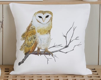 Watercolor Owl Pillow Cover – Rustic Woodland Cabin Decor