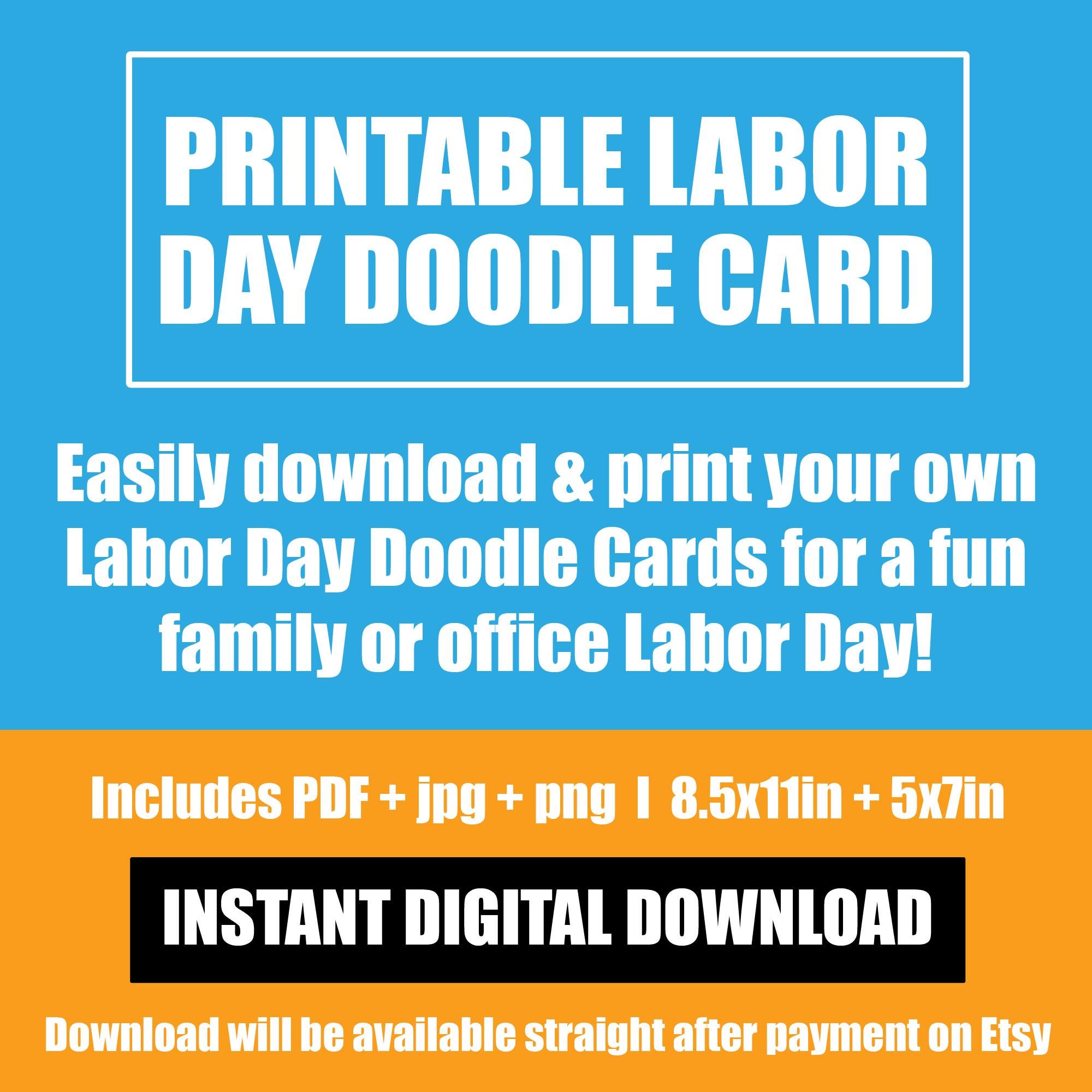 Labor Day Doodle Card Instant Download Labor Day Doodle Card Printable ...