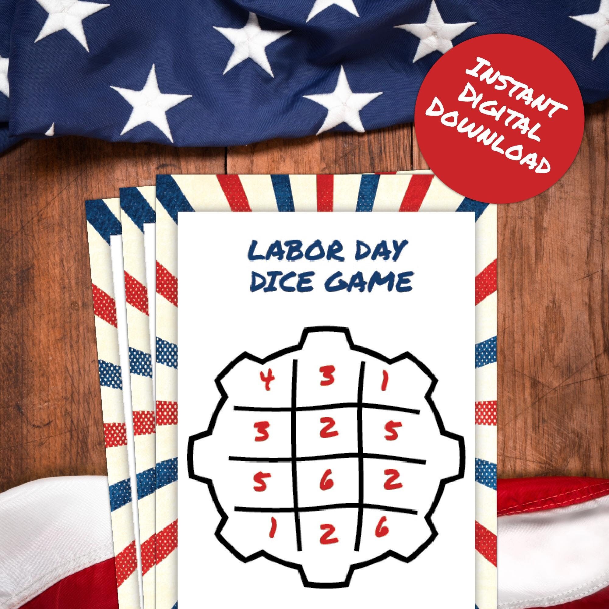 Labor Day Dice Game Instant Download Labor Day Dice Game Card Printable ...