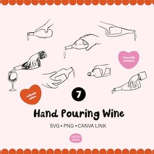 Illustrazione del contorno del vino versato a mano SVG PNG, bottiglia di vino in bundle disegnata a mano, clip art del vino versato