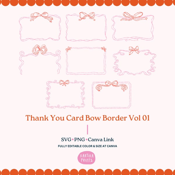 Hand Drawn Bow Border Frame Illustration SVG PNG, Wavy Border with Bow in PNG, Hand Drawn Doodle Border Frame, Squiggle Border and Bow Set