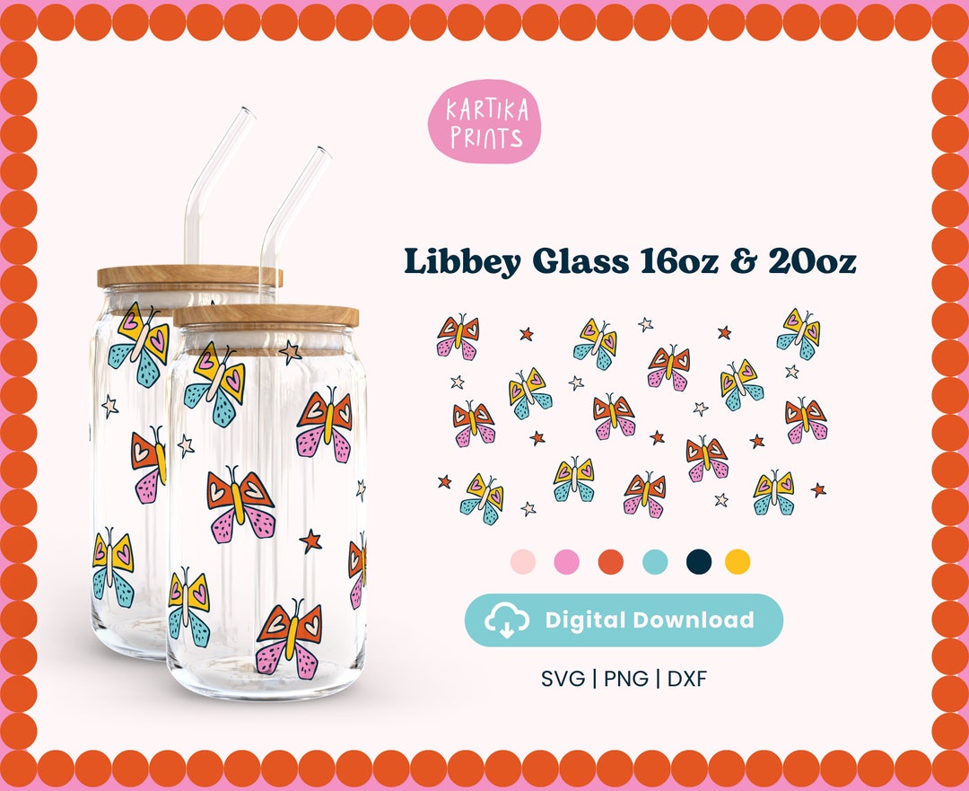 Retro Groovy Butterfly SVG Libbey 16oz 20oz Can Glass Cricut Cut File ...