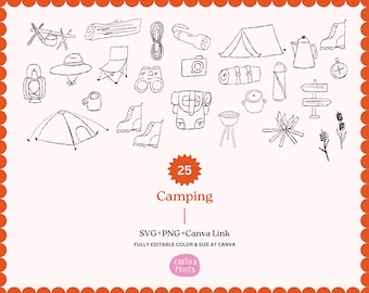 Camping Illustration Bundle: Hand-Drawn SVG PNG Clipart (Digital Download)