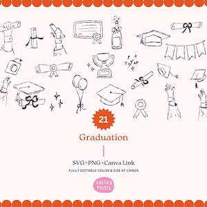 Hand Drawn Graduation Svg, Whimsical Graduation Party svg designs, Editable Graduation Clipart for Canva Template