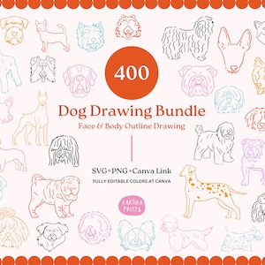 Dog Drawing Face and Body Bundle Illustration SVG PNG Bundle - Hand Drawn Dog Outline, Clipart For Tattoo Design, Dog Line Art Cut File