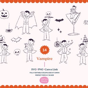 Whimsical Dracula Illustration: Halloween Party Invitation Icon (SVG, PNG, Canva Editable)