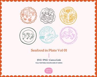 Seafood Illustration SVG PNG Bundle: Hand-Drawn Fish Clipart (Digital Download, Canva Editable)