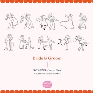 Bundle Braut und Bräutigam tanzen Illustration SVG PNG, handgezeichnete Hochzeitseinladung Symbol Clip Art, Probe Karte skurril einzigartig