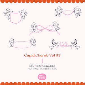 Pacote desenhado à mão contorno cupido querubim ilustração para convite de casamento SVG PNG, elementos de convite de festa, clipart de convite de casamento
