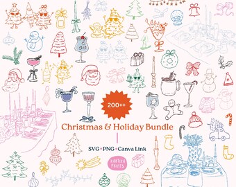 Hand-Drawn Christmas Bundle: Holiday Clipart (SVG, PNG, PDF Canva)
