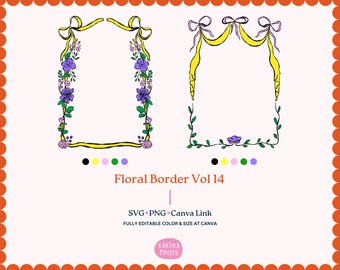 Floral Border Frame Illustration: Hand-Drawn SVG PNG (Digital Download)