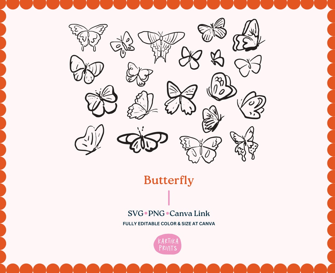Hand-drawn Butterfly Illustration Bundle: SVG, PNG, Canva Ready ...
