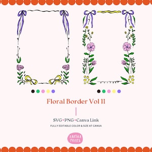 Ilustração de moldura de borda floral desenhada à mão SVG PNG, borda ondulada com floral em PNG, moldura de doodle desenhada à mão, borda de arco e floral