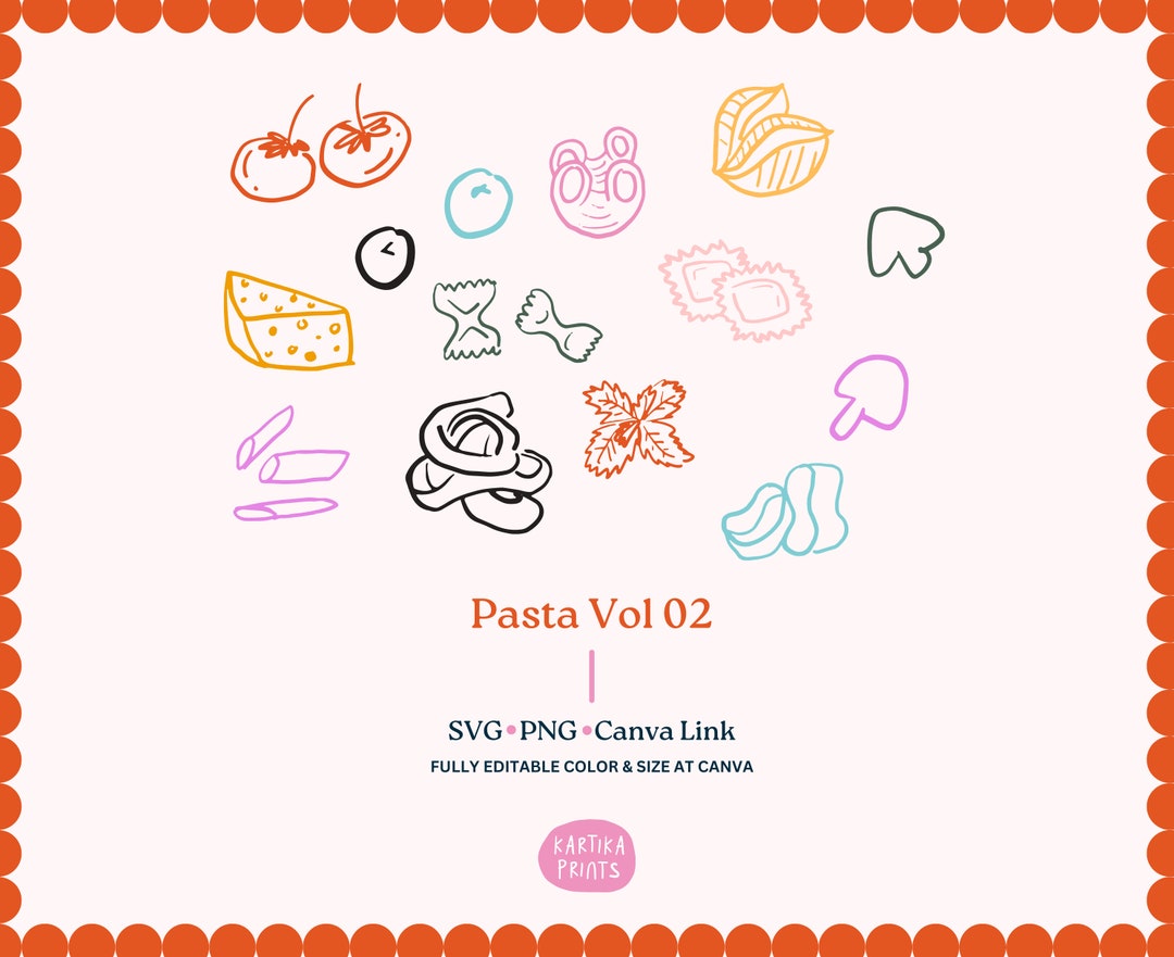 Basic Pasta Svg Hand-drawn Pasta Illustration SVG PNG Bundle: Italian Food Clipart ...