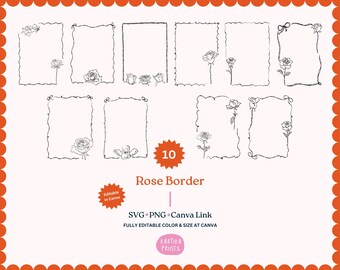 Handgezeichnet Rose Bordüre Rahmen: Hochzeitseinladung SVG PNG (Digitaler Download)