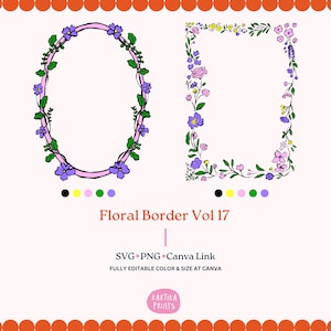 Hand Drawn Floral Border Frame Illustration SVG PNG, Wavy Border with Floral in PNG, Hand Drawn Doodle Frame, Bow Border and Floral
