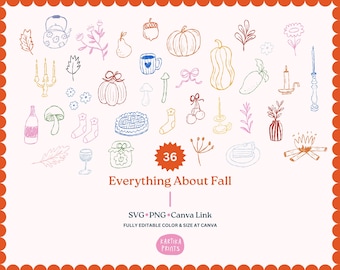 Herbst Erntedank Clip Art: Handgezeichnete Herbst Illustrationen (SVG, PNG, PDF Canva Link)