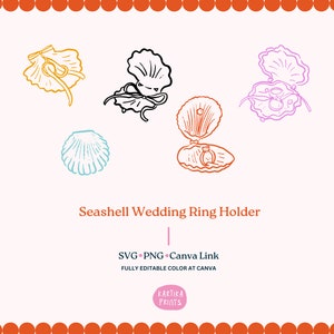 貝殻の結婚指輪ホルダーのイラスト SVG PNG、手描きのホタテ貝の指輪ホルダー、結婚式の招待状のイラスト クリップ アート