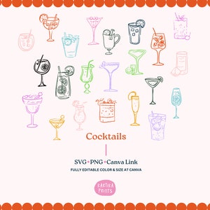 Pacote Hand Drawn Cocktails Outline Illustration SVG PNG, Cocktails Outline Hand Drawn, Cocktails Clip Art