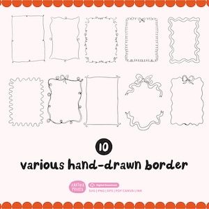 Ilustração de moldura de borda desenhada à mão SVG PNG, borda ondulada com arco em PNG, moldura de borda de doodle desenhada à mão, borda de doodle em redemoinho e recortada