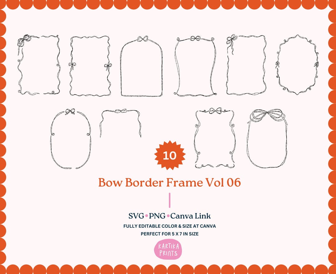 Hand Drawn Bow Border Frame: SVG PNG Clipart (digital Download) - Etsy