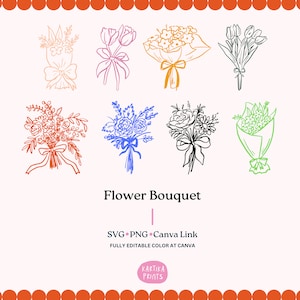 Blumensträuße Illustration SVG PNG Bundle - Handgezeichnete Florist Clipart, Zeichnung Blume für Hochzeit Einladung Karte Symbol wunderlich
