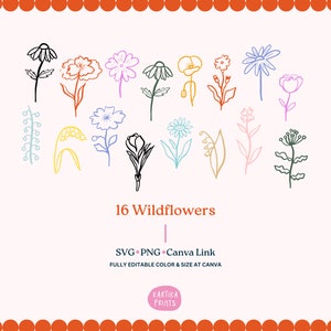 Bundle Wildblumen Illustration SVG PNG Bundle - Hand gezeichnet Wildblumen Clipart, Zeichnung Blume für Hochzeit Einladung Karte Symbol wunderlich