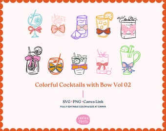 36 Hand Drawn Drinks With Bows Illustrations, Cocktail Illustrations ...