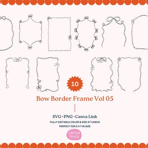 Hand Drawn Bow Border Frame Outline Illustration SVG PNG, Wavy Border with Bow in PNG, Hand Drawn Doodle Squiggle and Bow Set Border Frame