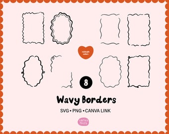 Illustrazione con cornice con bordo ondulato: pacchetto SVG PNG disegnato a mano, modificabile da Canva (download digitale)