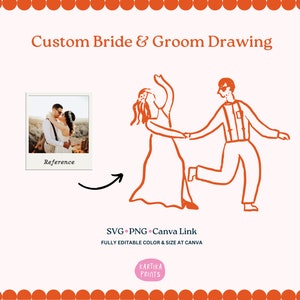 Pareja personalizada dibujada a mano, novia y novio ilustración personalizada caprichosa, marido y mujer, regalo de novia novio, retrato de boda