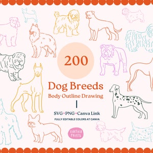 Dog Breed Body Illustration SVG PNG Bundle - Hand Drawn Dog Body Outline, Clipart For Tattoo Design, Line Art Type of Dogs Cut File Drawing