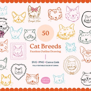 Pacote de ilustração de gato SVG PNG pacote - contorno de gato sem rosto desenhado à mão, clipart de design de tatuagem, tipo de arte de linha de desenho de arquivo de corte de gatos
