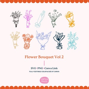 Pacchetto di mazzi di fiori illustrazione SVG PNG - Clipart fiorista disegnato a mano, disegno di fiori per l'icona della carta di invito al matrimonio stravagante