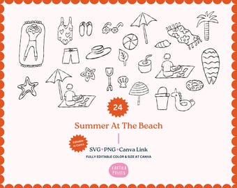 Coastal Beach Illustration Clipart, Wedding Invitation Graphics (SVG, PNG)