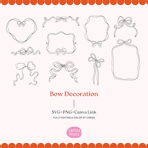 Handgezeichnete Bögen Illustration Bundle SVG PNG - Skurrile Schleife Dekoration Clip Art Umriss Symbol für Hochzeitseinladung, Zeichnung Band geschnitten Datei