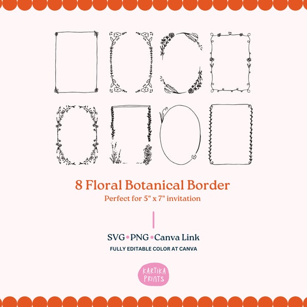 Hand Drawn Floral Border Frame Illustration SVG PNG, Scribble Border Frame in PNG, Hand Drawn Invitation Border Frame