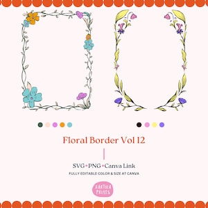 Floral Border Frame Hand Drawn Illustration SVG PNG, Wavy Border with Floral in PNG, Hand Drawn Doodle Frame, Bow Border and Floral