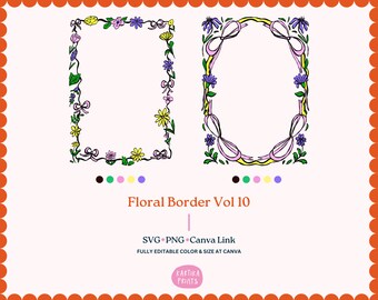 May include: Two floral border designs, one square and one oval, with pink ribbons and colorful flowers. The text "Floral Border Vol 10" is below the images.