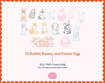 Handritad påskhare och ägg Clipart: SVG, PNG, PDF Canva (digital nedladdning)