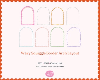 Illustrazione con cornice con bordo ondulato: pacchetto SVG PNG disegnato a mano, modificabile da Canva (download digitale)