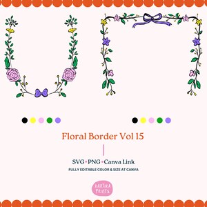 Hand Drawn Floral Border Frame Illustration SVG PNG, Wavy Border with Floral in PNG, Hand Drawn Doodle Frame, Bow Border and Floral