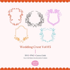 Crista de casamento Clip Art Illustration Bundle SVG PNG - Crista caprichosa desenhada à mão para convite de casamento, ícone de arte de chá de panela e chá de bebê