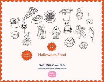 Hand Drawn Halloween Food Doodles: SVG, PNG, Canva Ready (Instant Download)