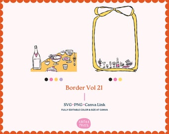 Hand Drawn Dinner Menu Border Frame: SVG PNG Clipart Canva Editable (Digital Download)