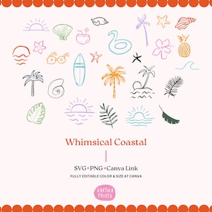 Ilustração de tema de praia de verão costeira e tropical SVG PNG, ilustração de convite de casamento costeiro desenhado à mão Clipart